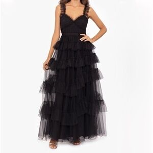 Betsy‎ & Adam Gigi Long Ruffle Mesh Dress